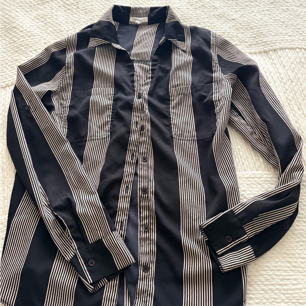 Maurices Women’s Striped Button-Down Shirt in Black and White